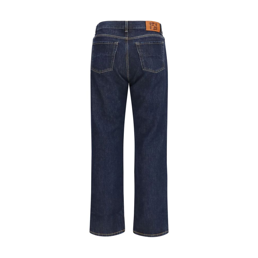 Fendi Blue Cotton Straight-Leg Jeans