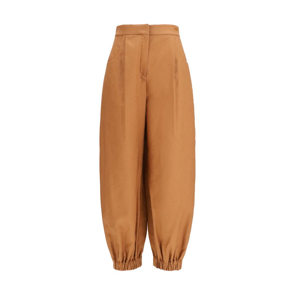 Fendi Brown Linen Casual Pants Fendi
