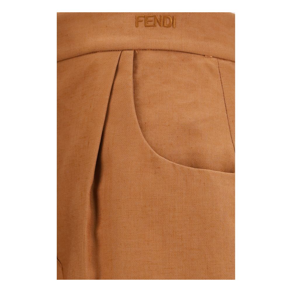Fendi Brown Linen Casual Pants Fendi