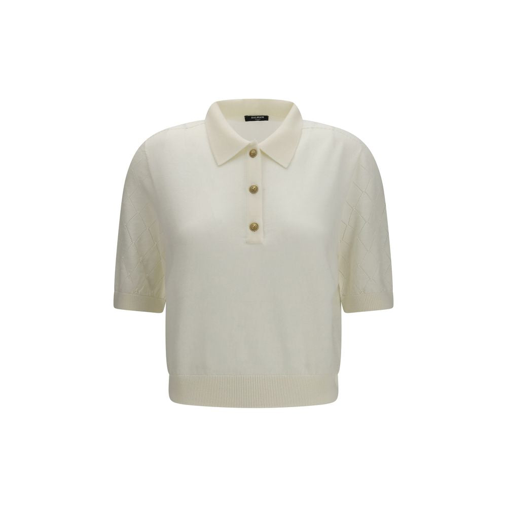 Balmain White Wool Oves Aries Polo Shirt