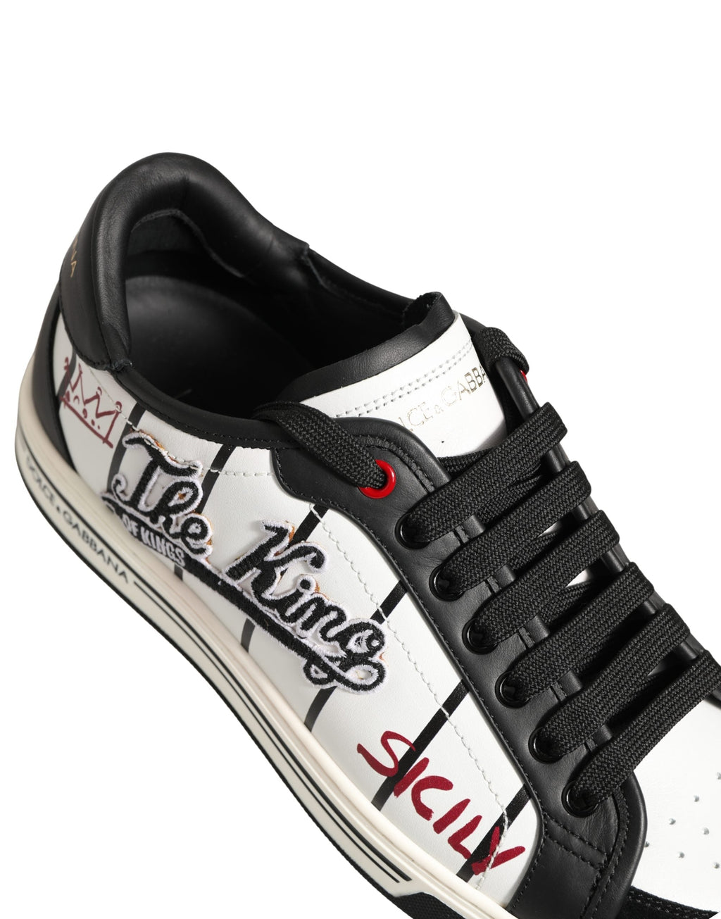 Dolce & Gabbana White Black DG Logo King Patch Low-Top Sneaker Shoes
