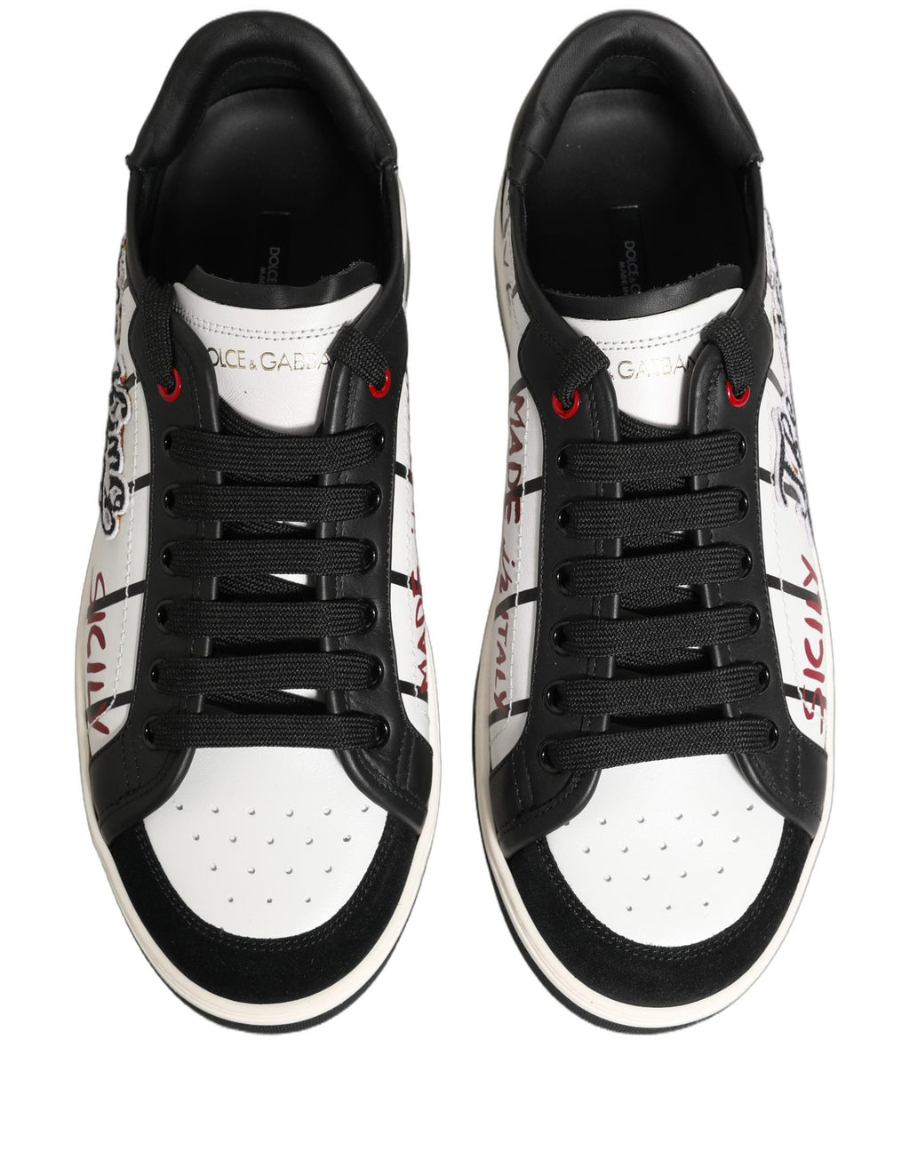 Dolce & Gabbana White Black DG Logo King Patch Low-Top Sneaker Shoes