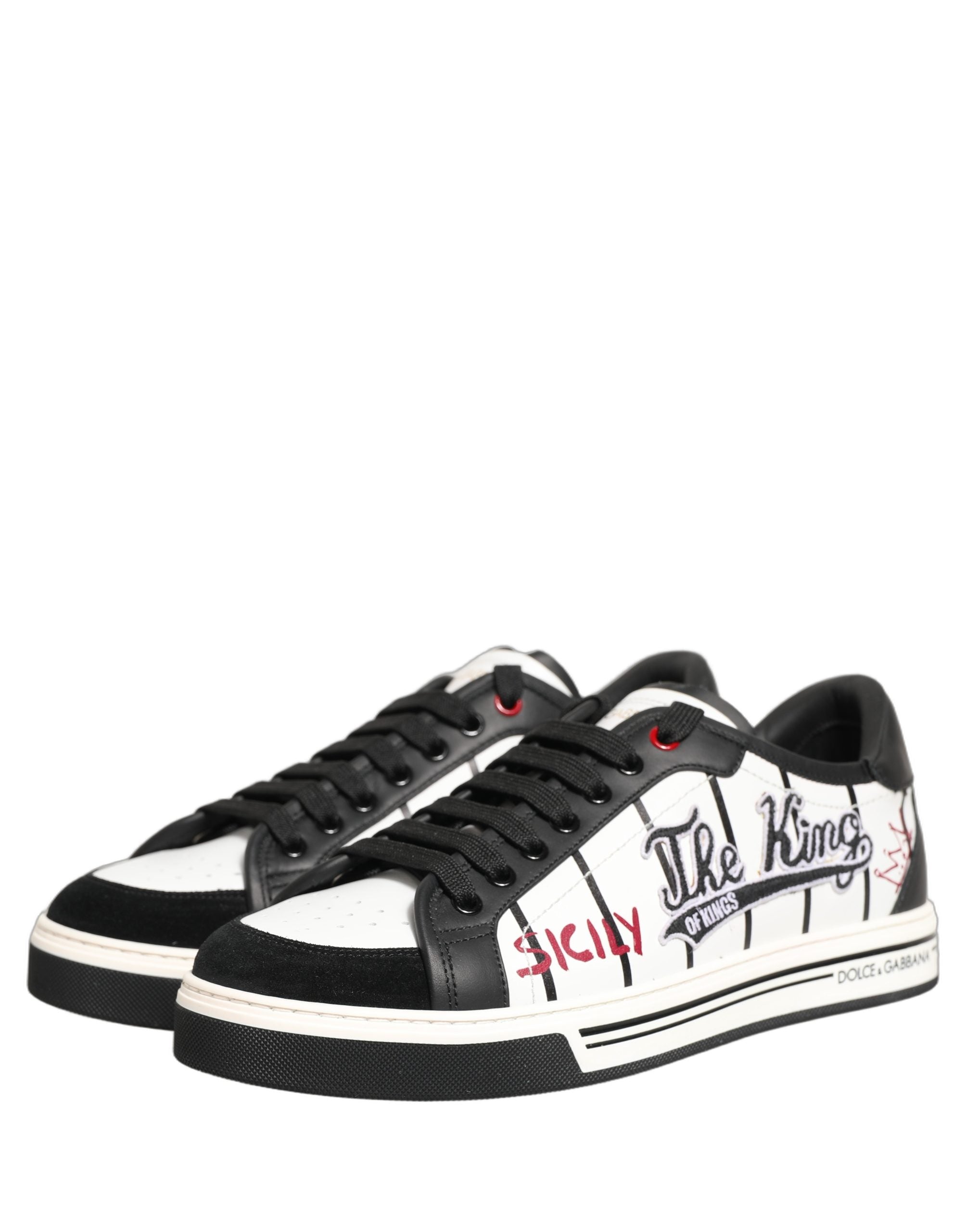 Dolce & Gabbana White Black DG Logo King Patch Low-Top Sneaker Shoes