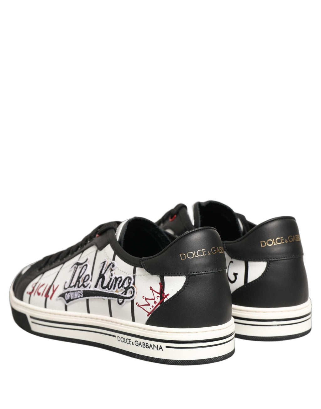 Dolce & Gabbana White Black DG Logo King Patch Low-Top Sneaker Shoes