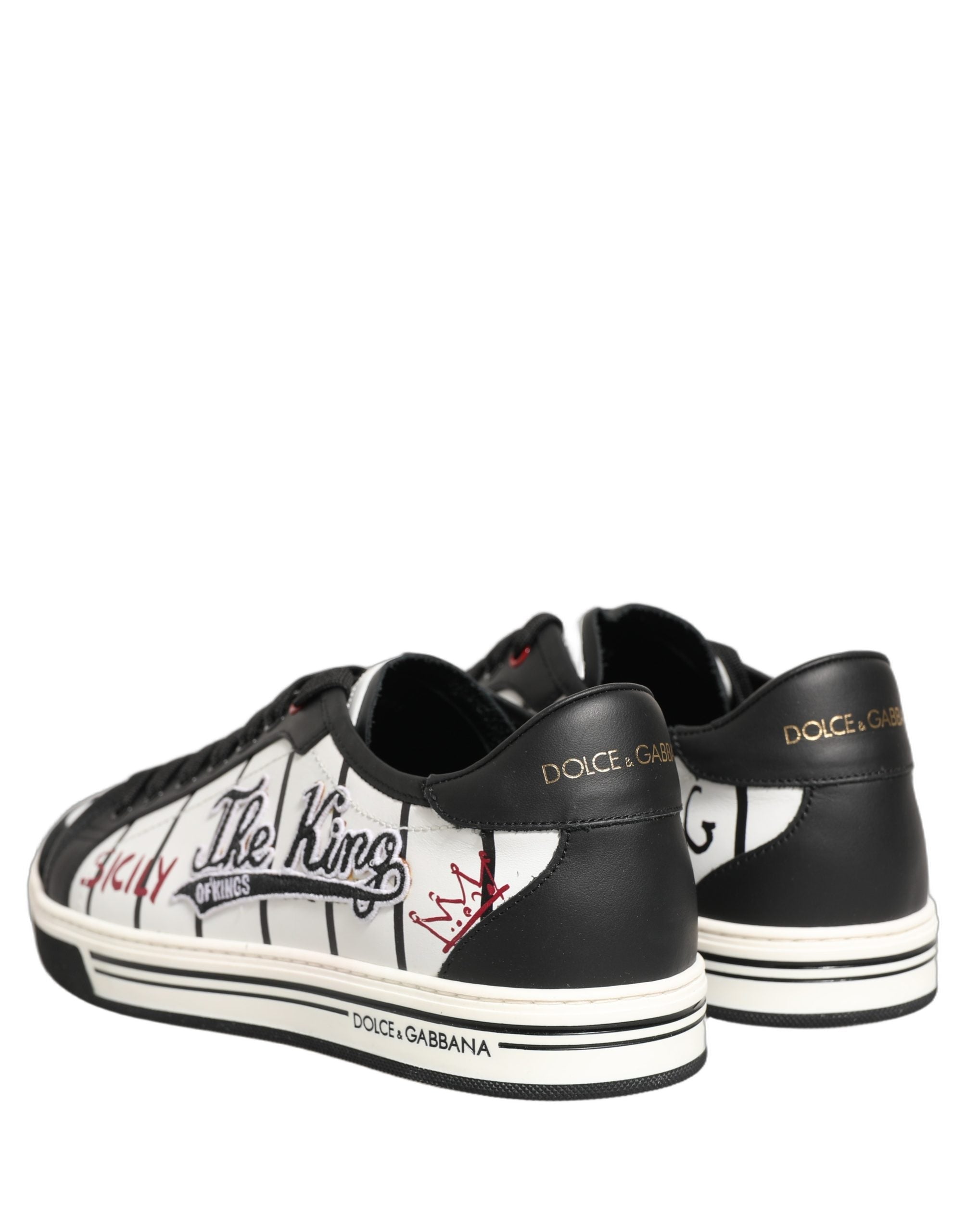 Dolce & Gabbana White Black DG Logo King Patch Low-Top Sneaker Shoes