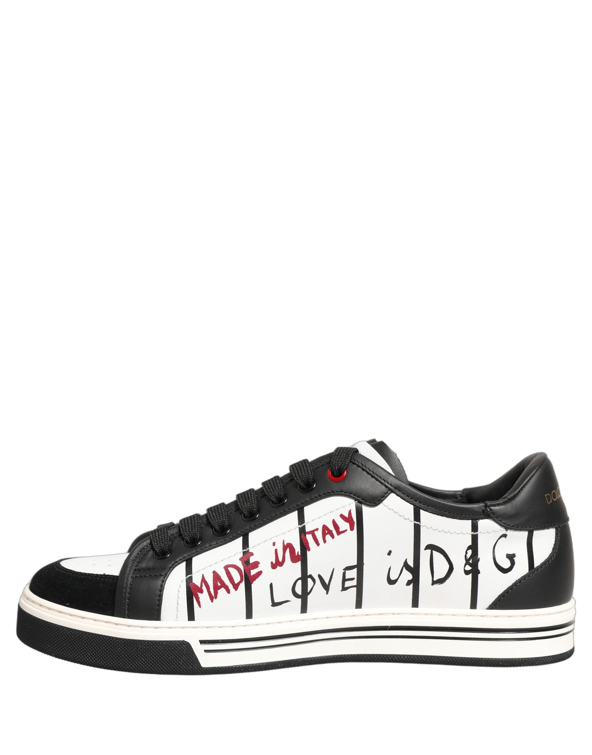 Dolce & Gabbana White Black DG Logo King Patch Low-Top Sneaker Shoes