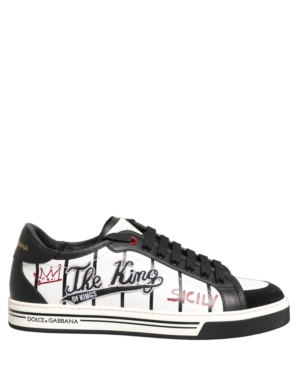 Dolce & Gabbana White Black DG Logo King Patch Low-Top Sneaker Shoes