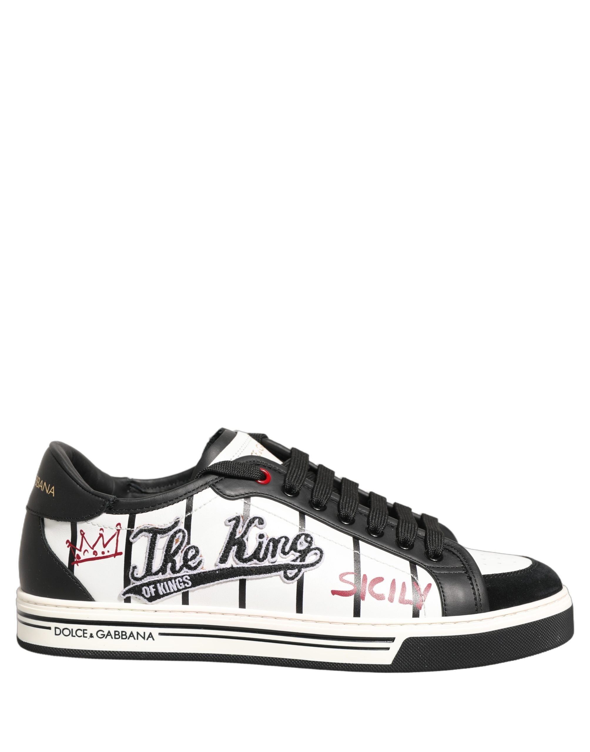 Dolce & Gabbana White Black DG Logo King Patch Low-Top Sneaker Shoes