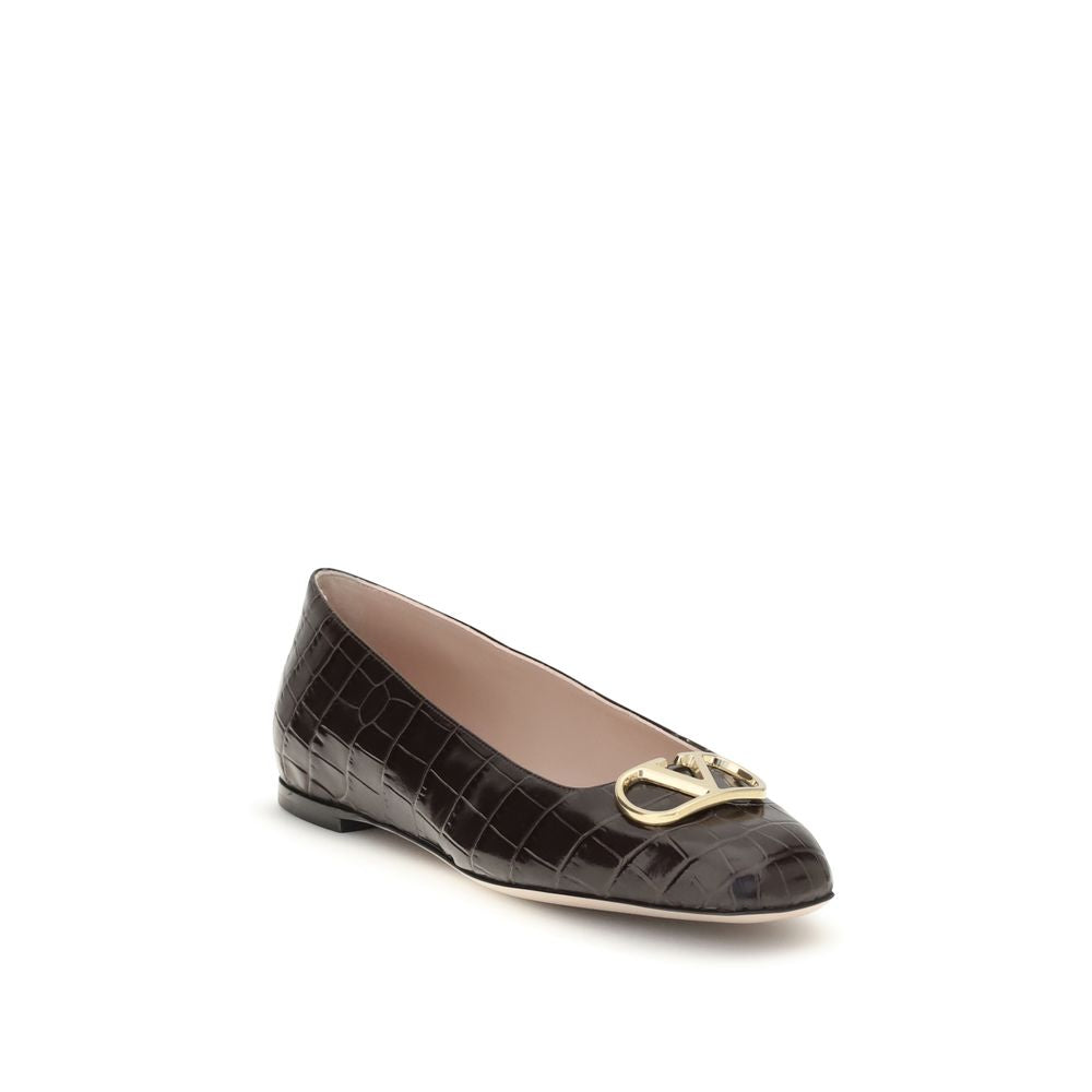 Valentino Garavani Brown Calf Leather Bos Taurus Ballet Flats