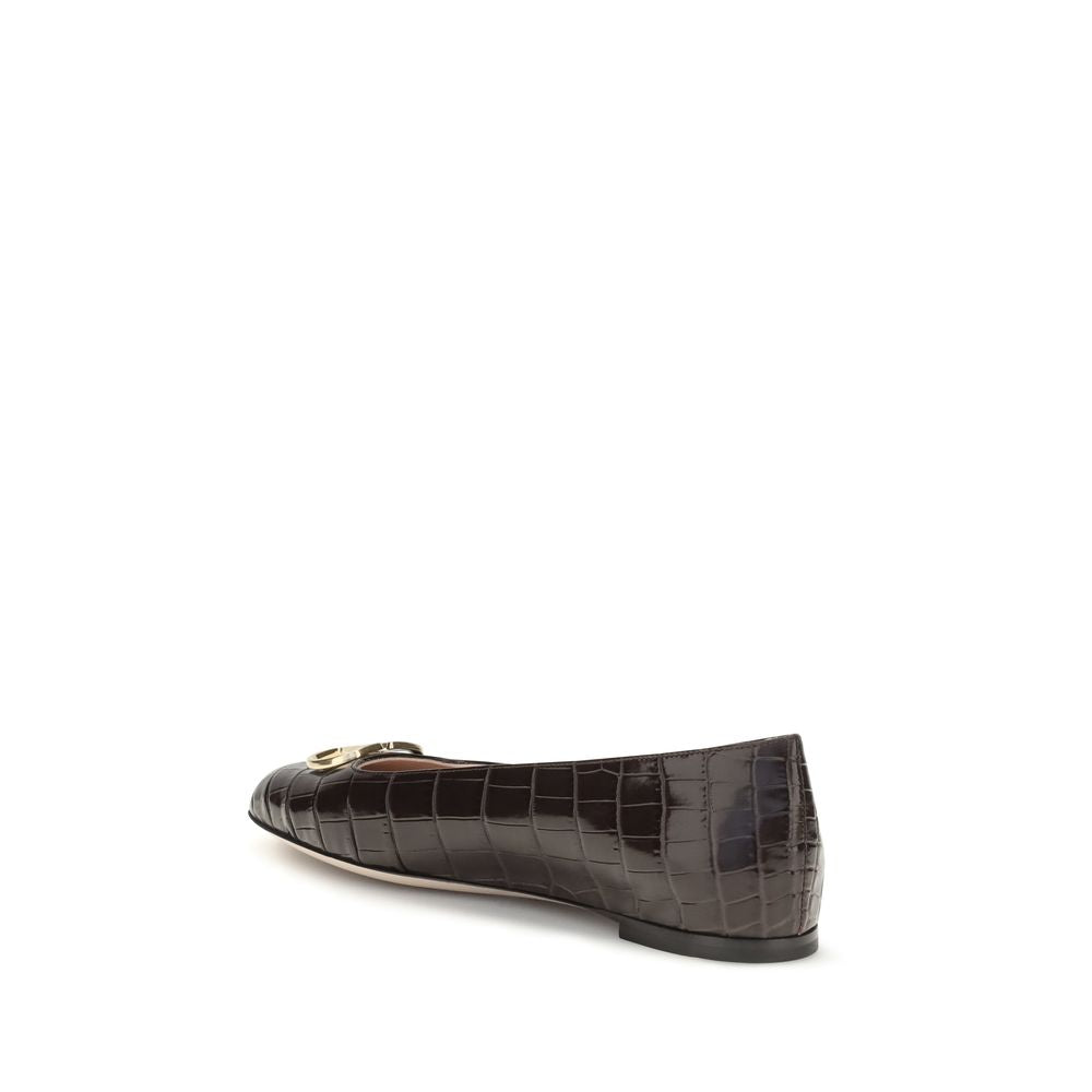 Valentino Garavani Brown Calf Leather Bos Taurus Ballet Flats