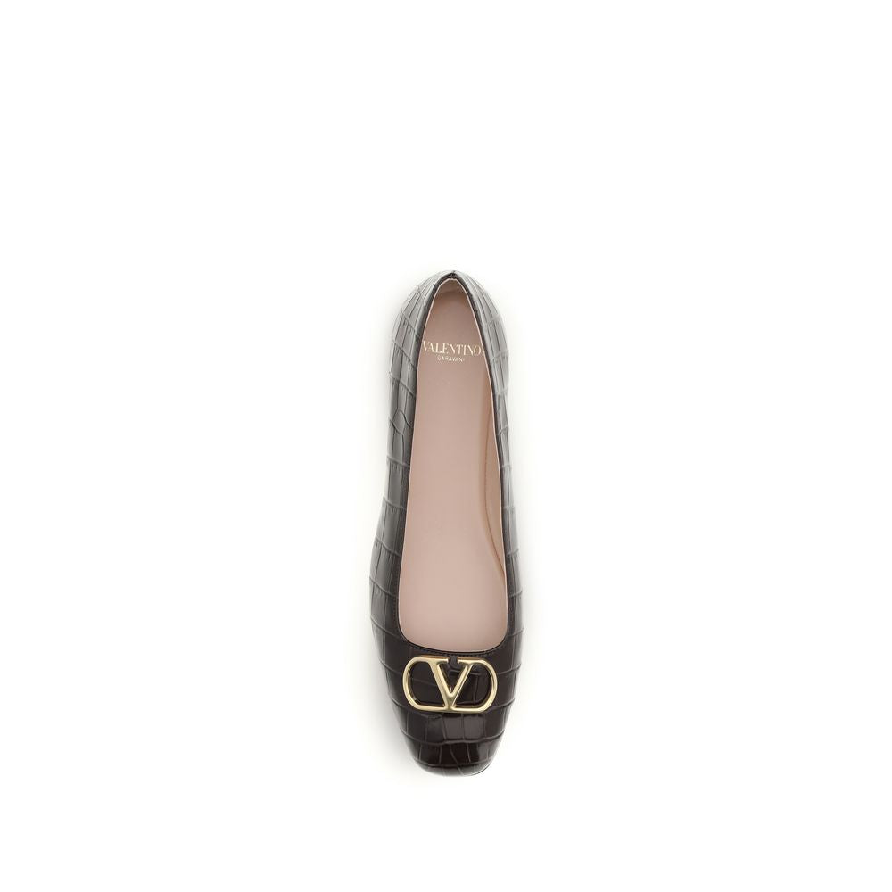 Valentino Garavani Brown Calf Leather Bos Taurus Ballet Flats