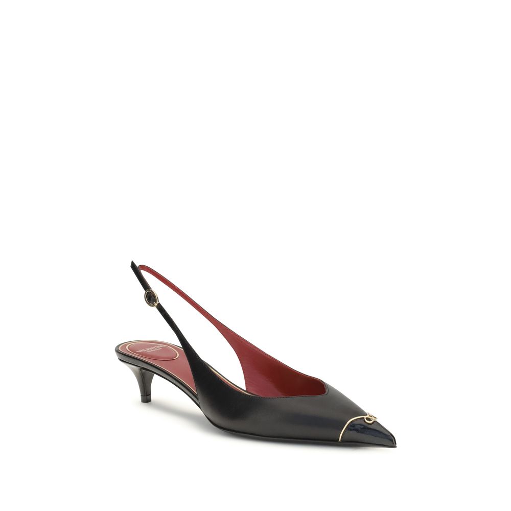 Valentino Garavani Black Calf Leather Bos Taurus Mid Heel Pumps