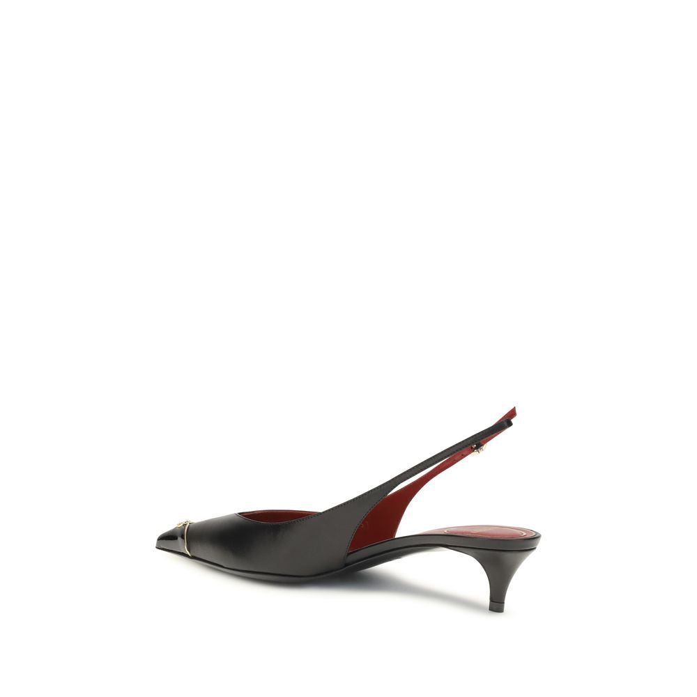 Valentino Garavani Black Calf Leather Bos Taurus Mid Heel Pumps