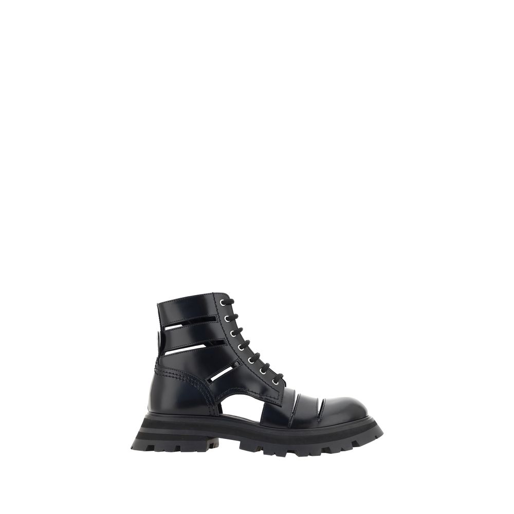 Alexander McQueen Black Calf Leather Bos Taurus Lace-Up Boots