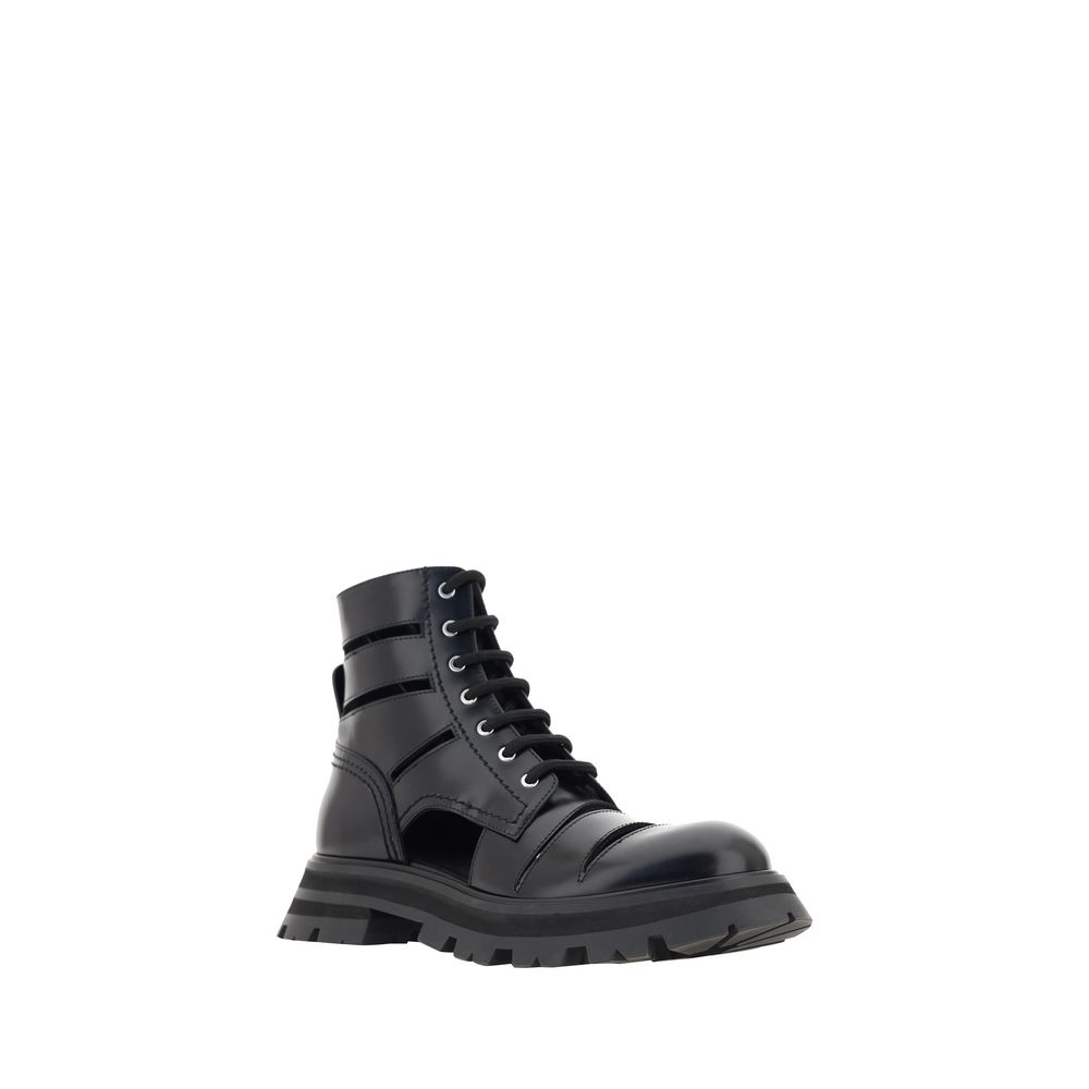 Alexander McQueen Black Calf Leather Bos Taurus Lace-Up Boots