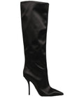 Dolce & Gabbana Black Satin Knee High Stiletto Boots Shoes