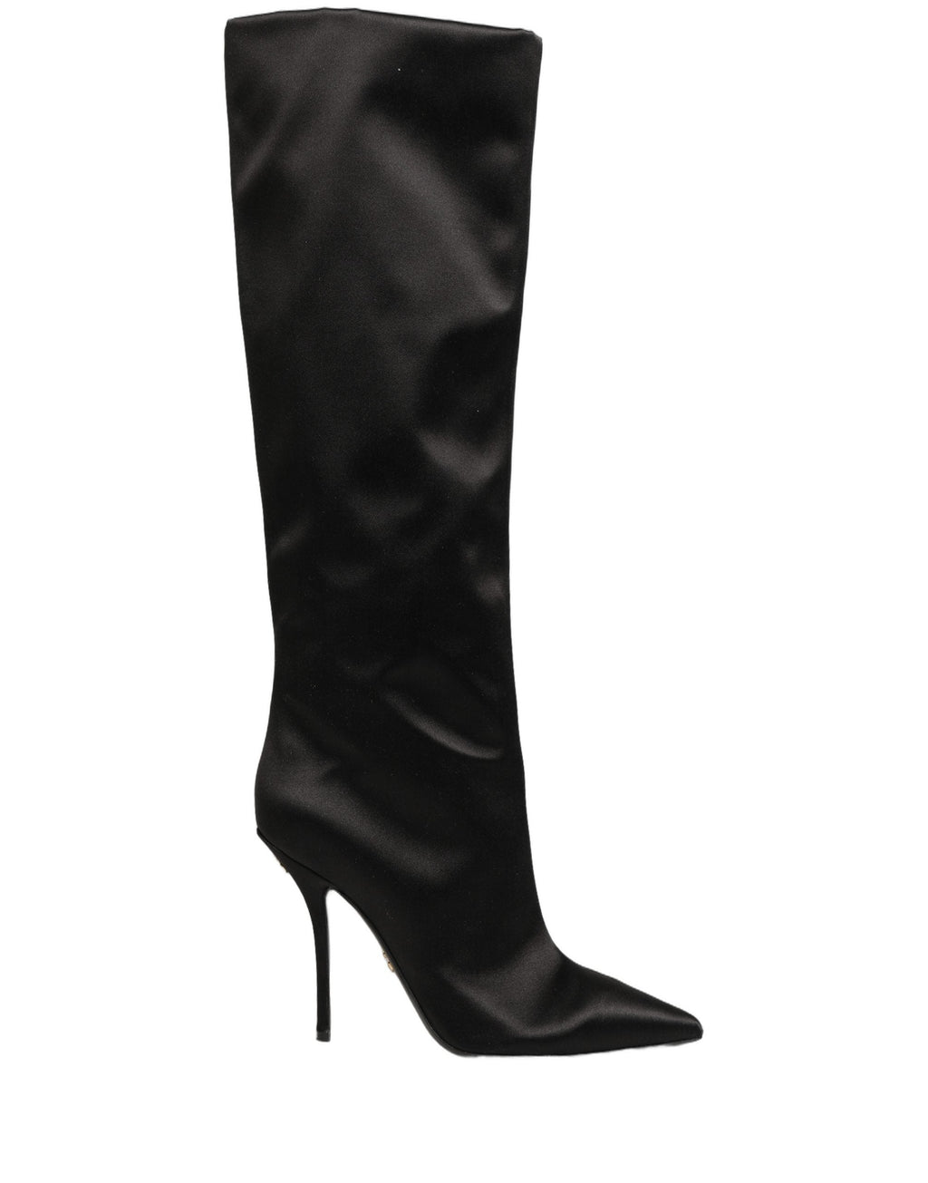 Dolce & Gabbana Black Satin Knee High Stiletto Boots Shoes