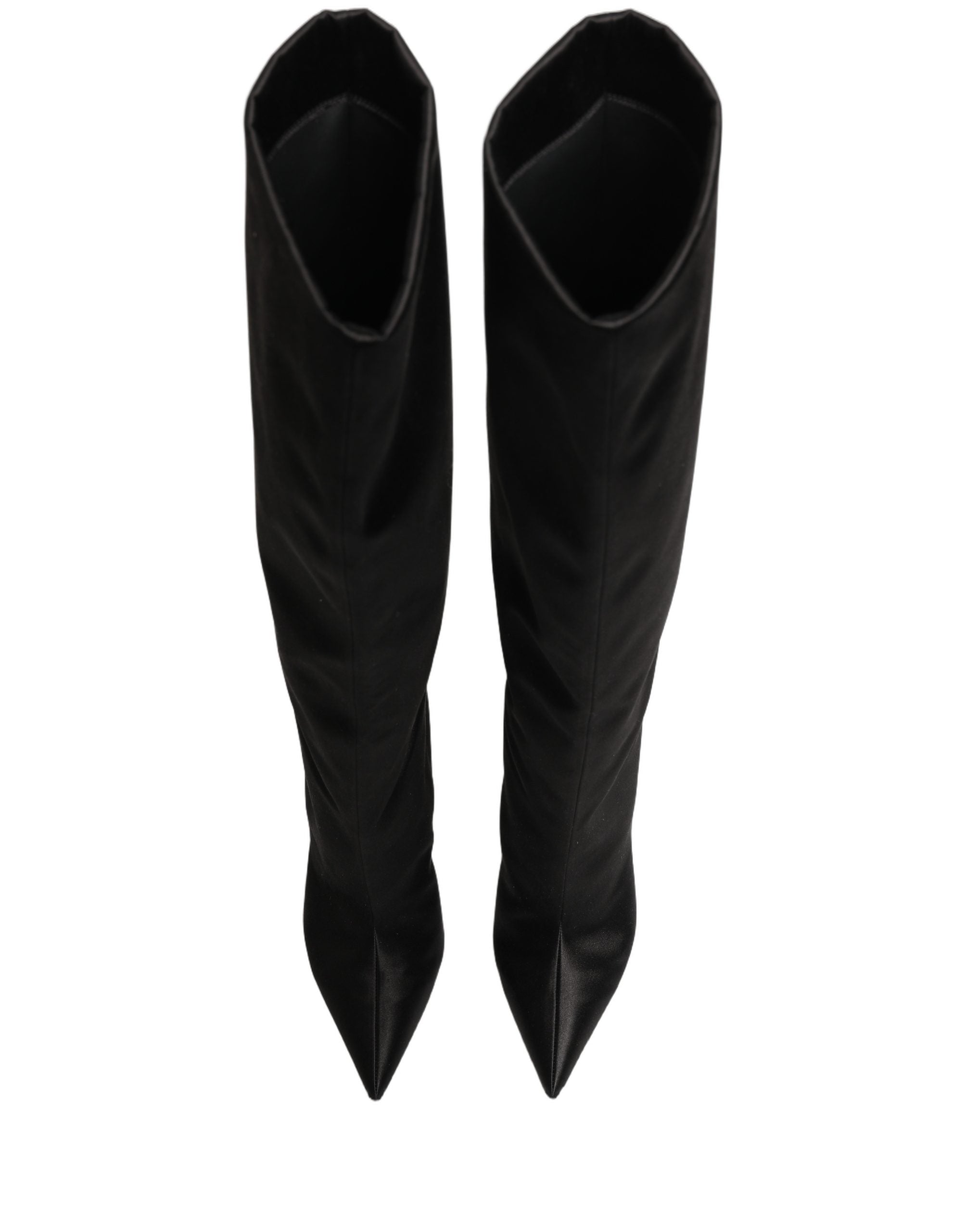 Dolce & Gabbana Black Satin Knee High Stiletto Boots Shoes