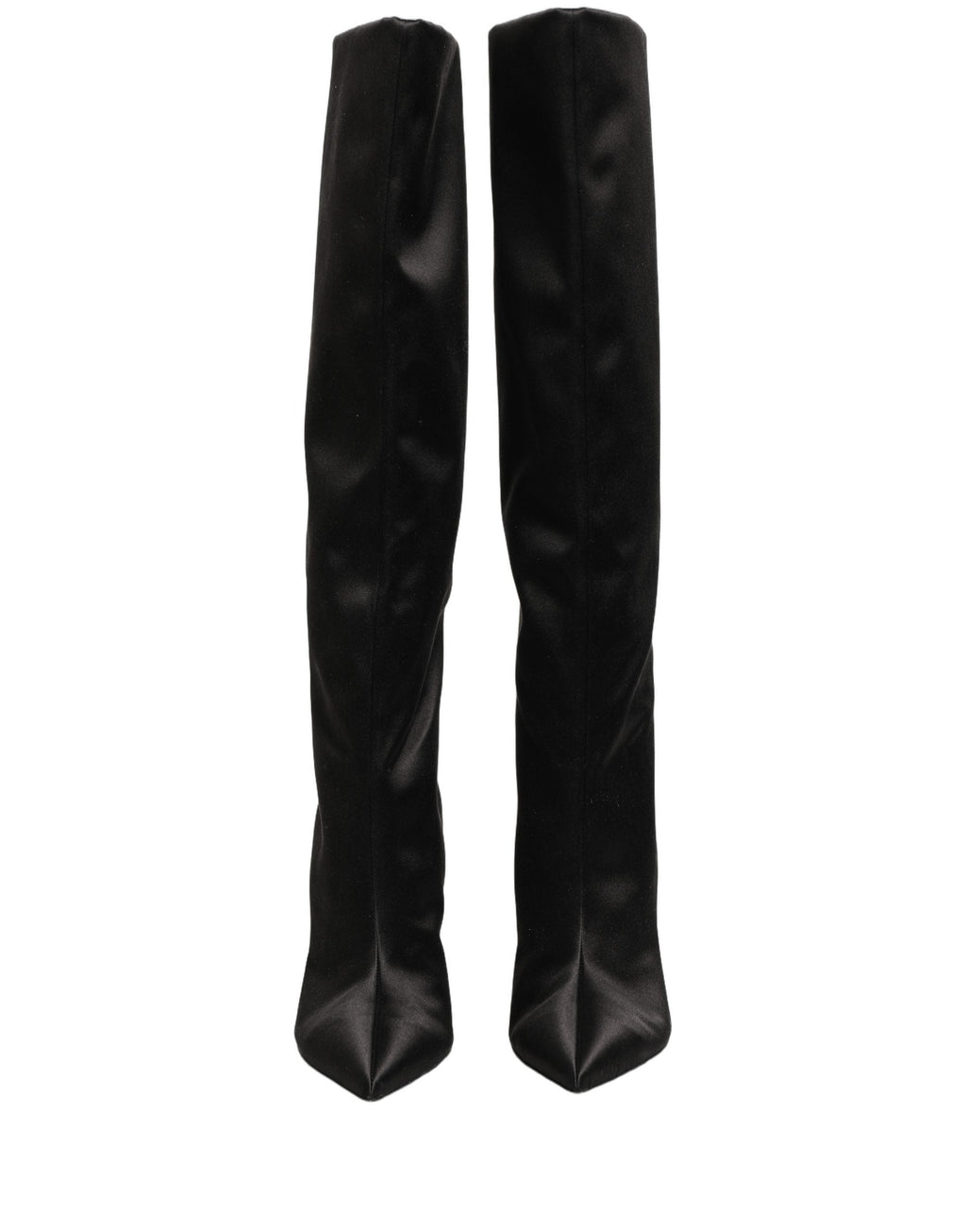 Dolce & Gabbana Black Satin Knee High Stiletto Boots Shoes