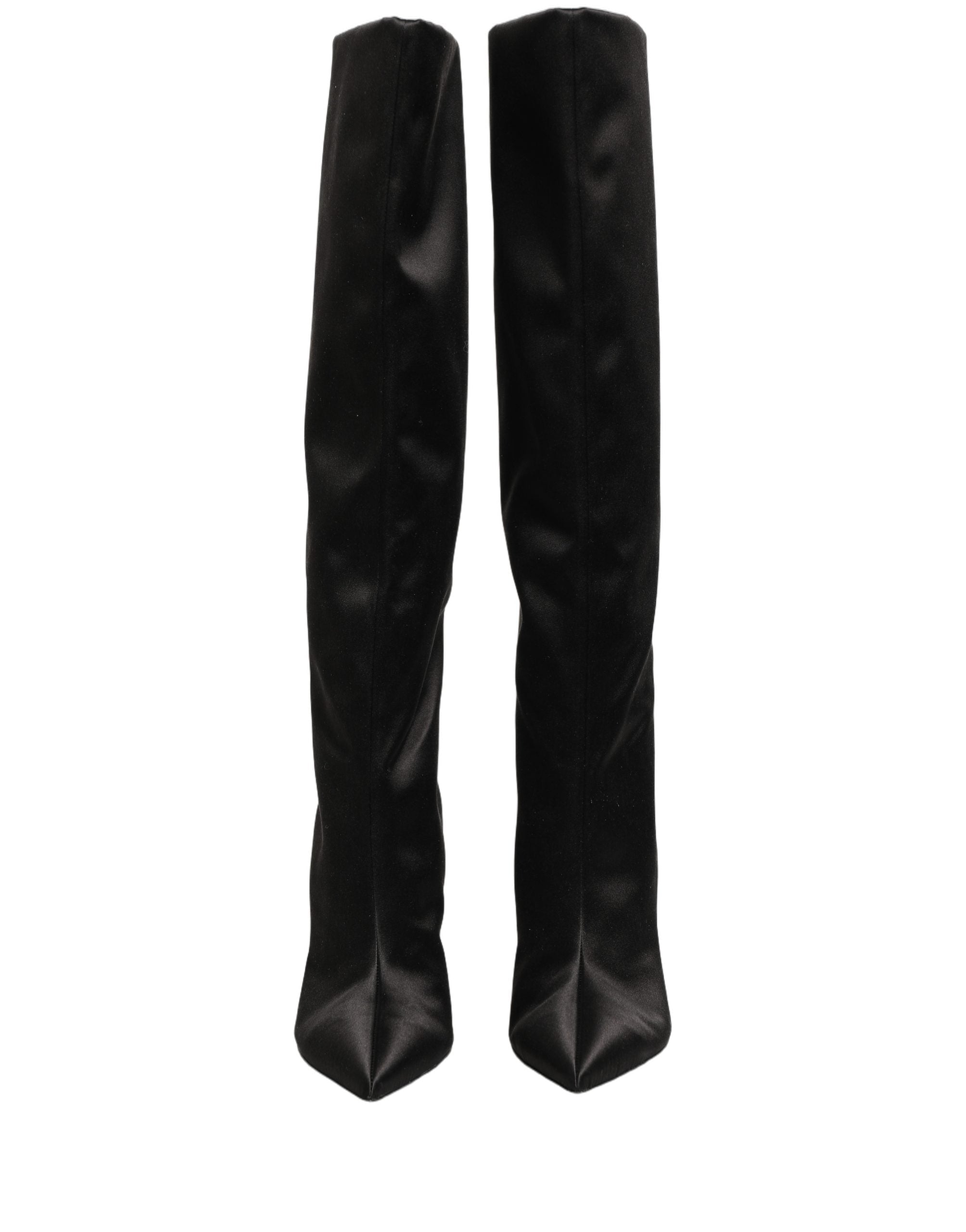 Dolce & Gabbana Black Satin Knee High Stiletto Boots Shoes