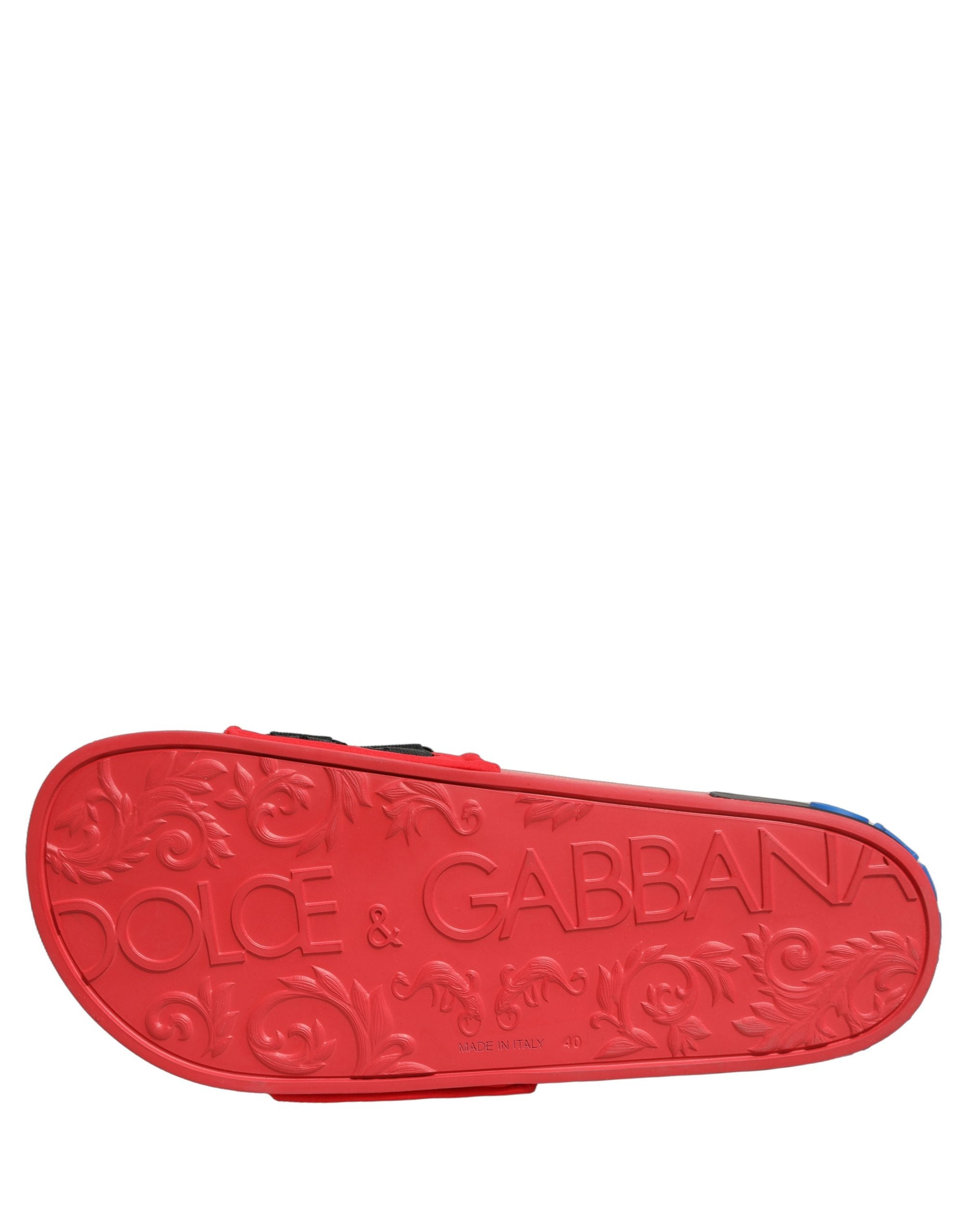 Dolce & Gabbana Red Neoprene Slides Flats Beachwear Shoes