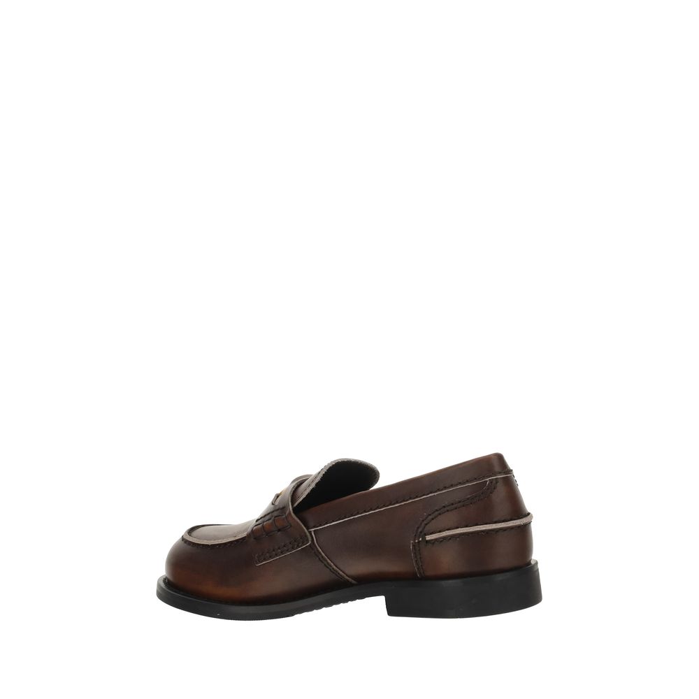 Miu Miu Brown Calf Leather Bos Taurus Slip-On Loafers