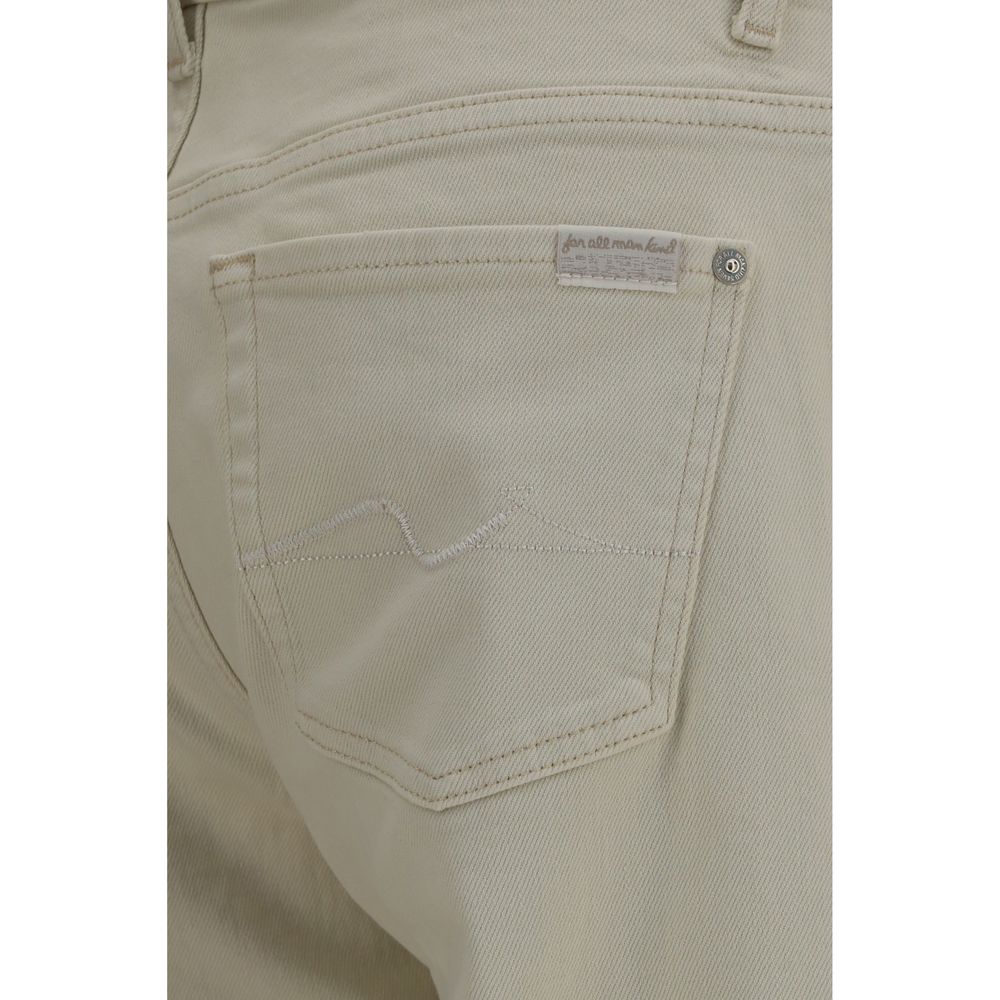 7FOR Beige Cotton Straight-Leg Jeans