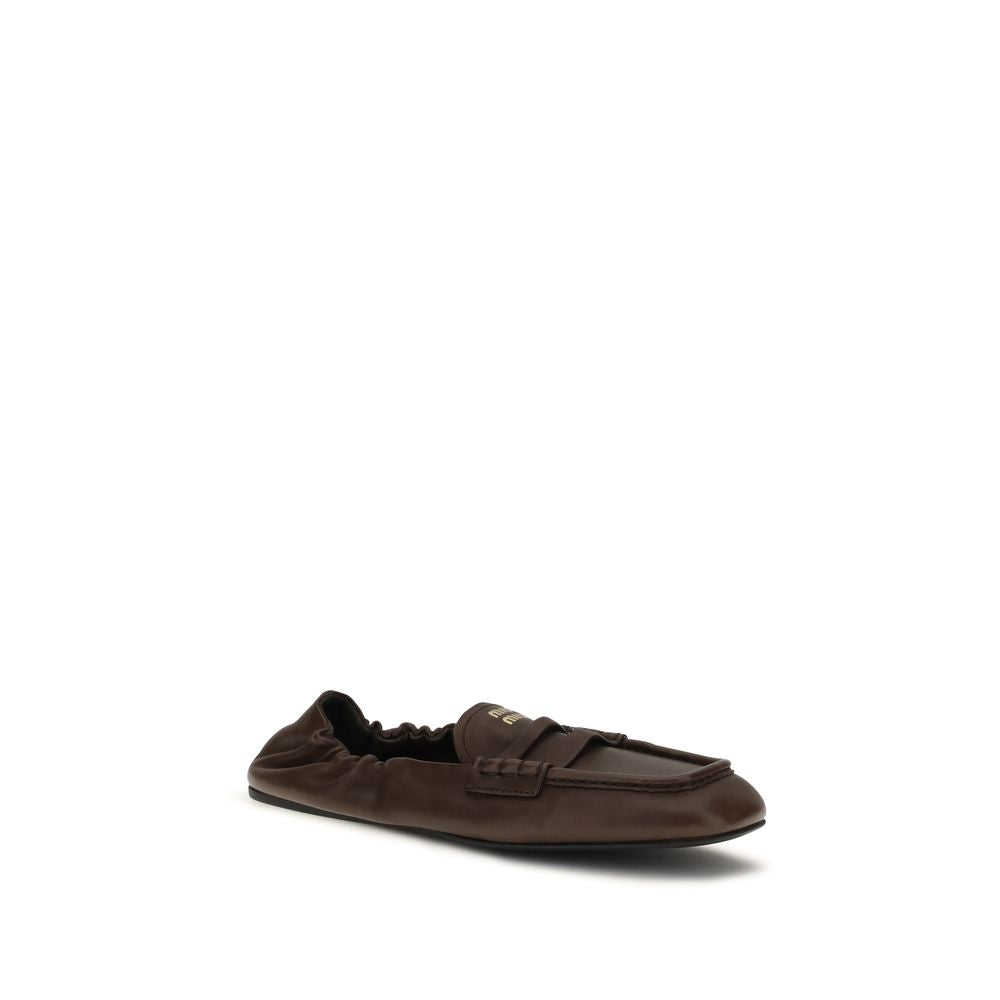 Miu Miu Brown Lamb Ovis Aries Aries Slip-On Loafers