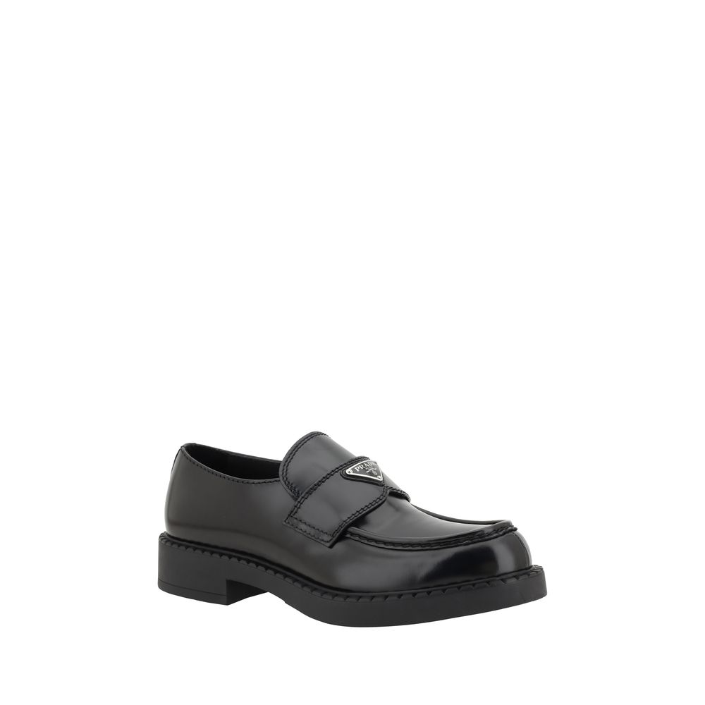 Prada Black Calf Leather Bos Taurus Platform Loafers