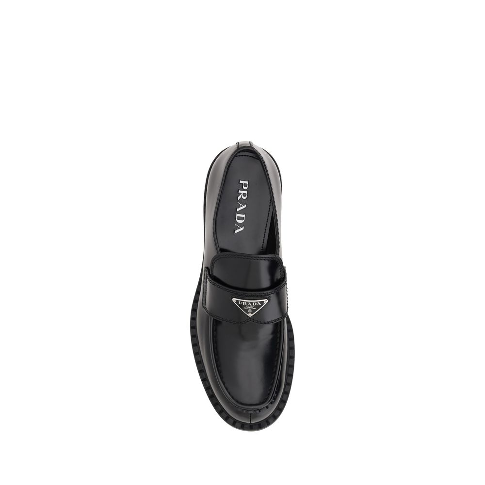 Prada Black Calf Leather Bos Taurus Platform Loafers