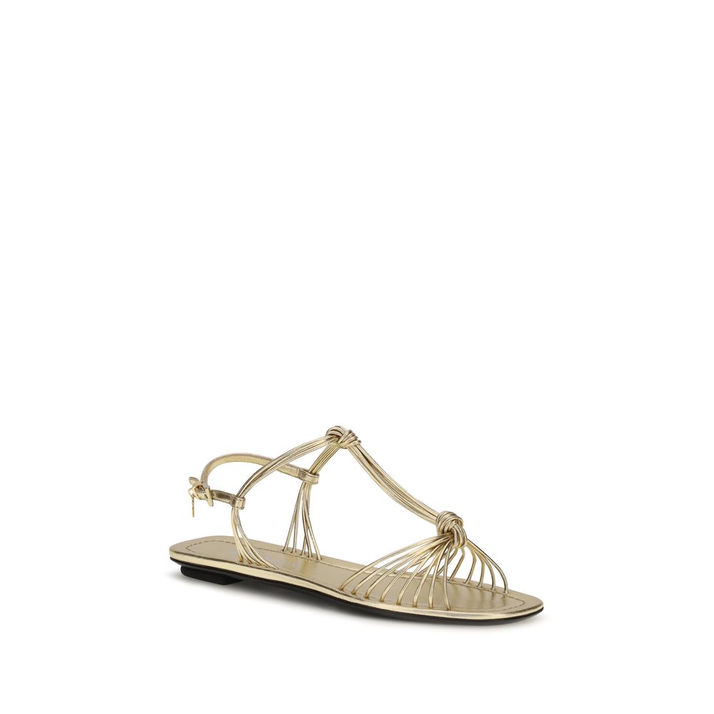 Prada Gold Calf Leather Bos Taurus Flat Sandals
