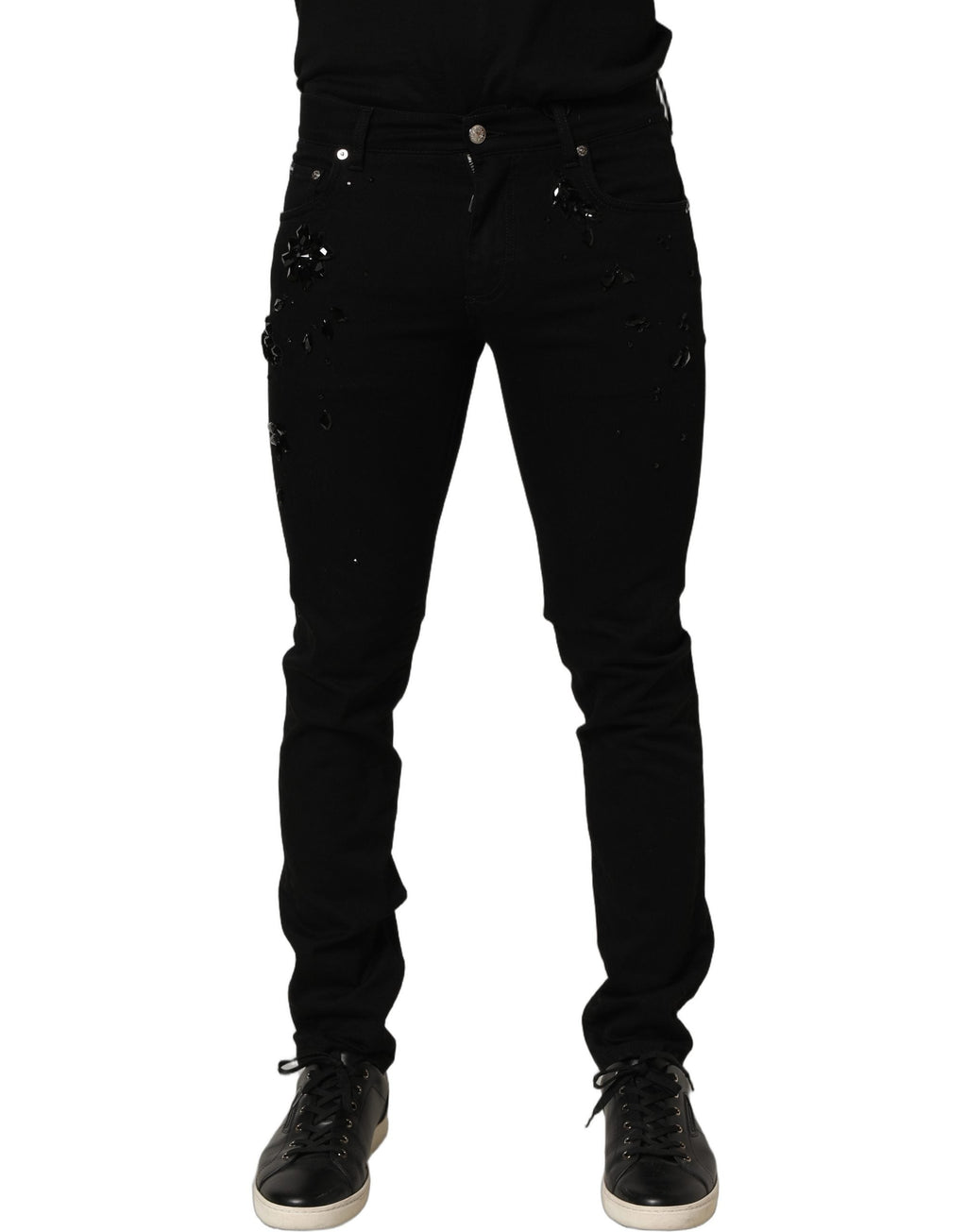 Dolce & Gabbana Black Embellished Cotton Skinny Denim Jeans