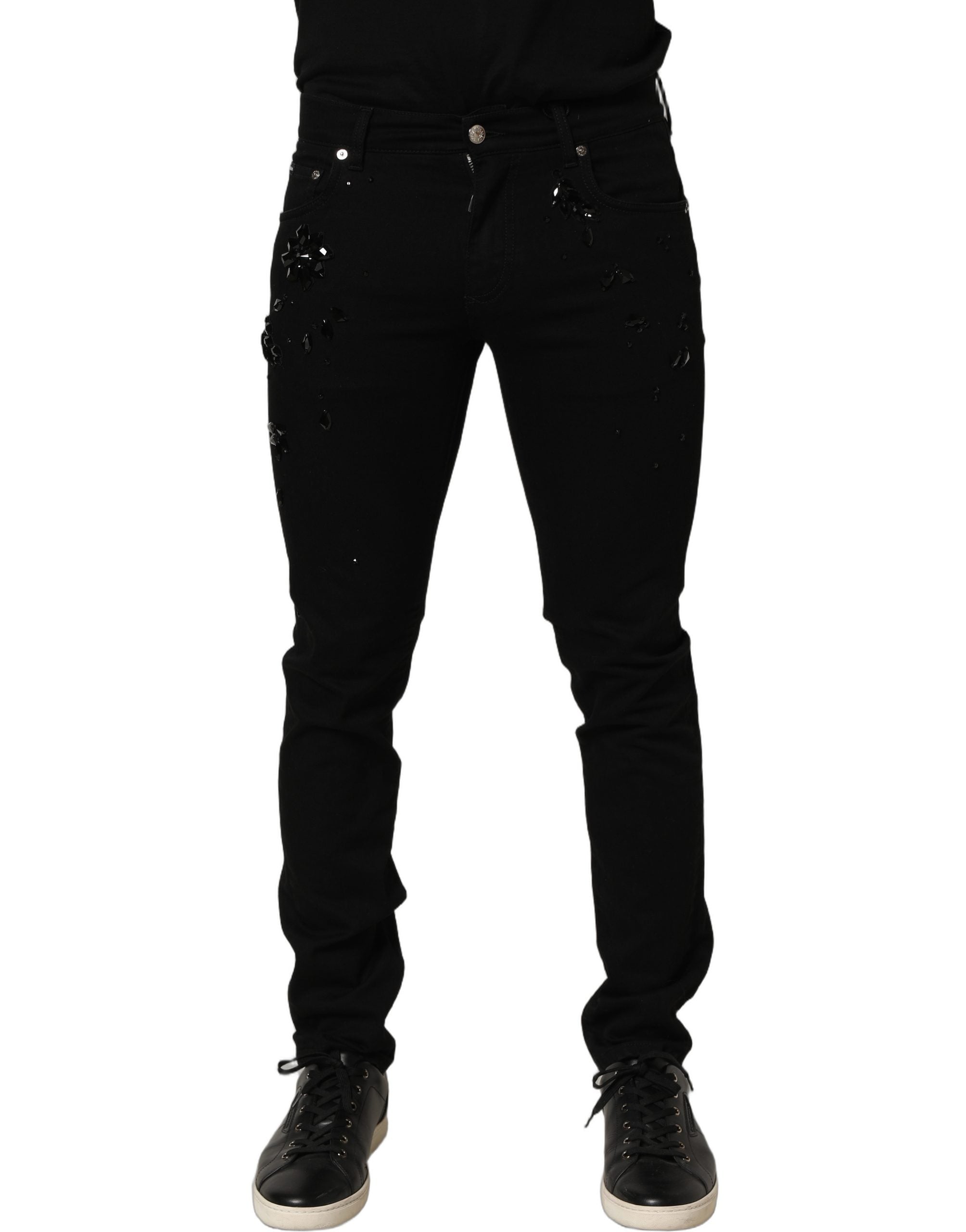 Dolce & Gabbana Black Embellished Cotton Skinny Denim Jeans