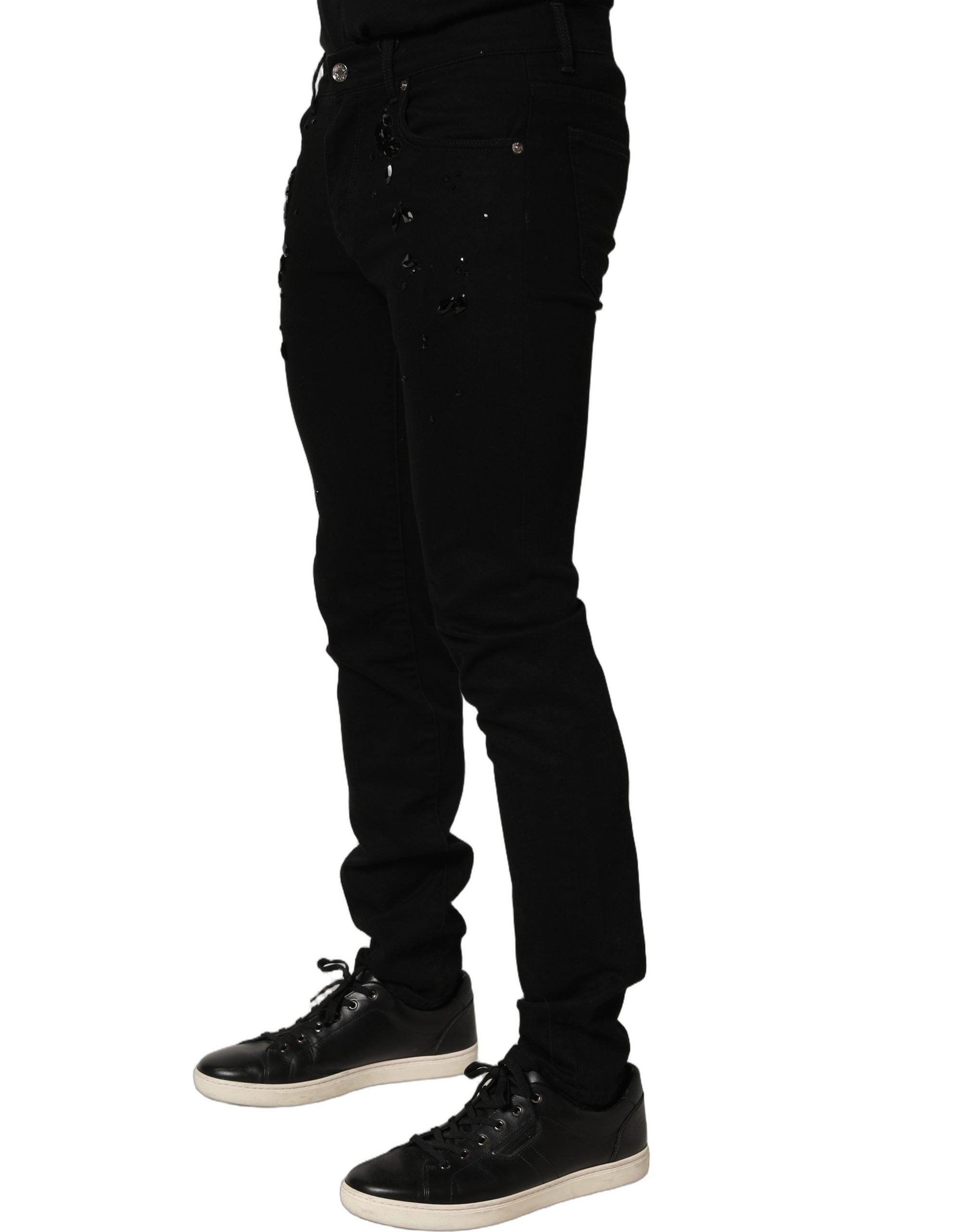 Dolce & Gabbana Black Embellished Cotton Skinny Denim Jeans