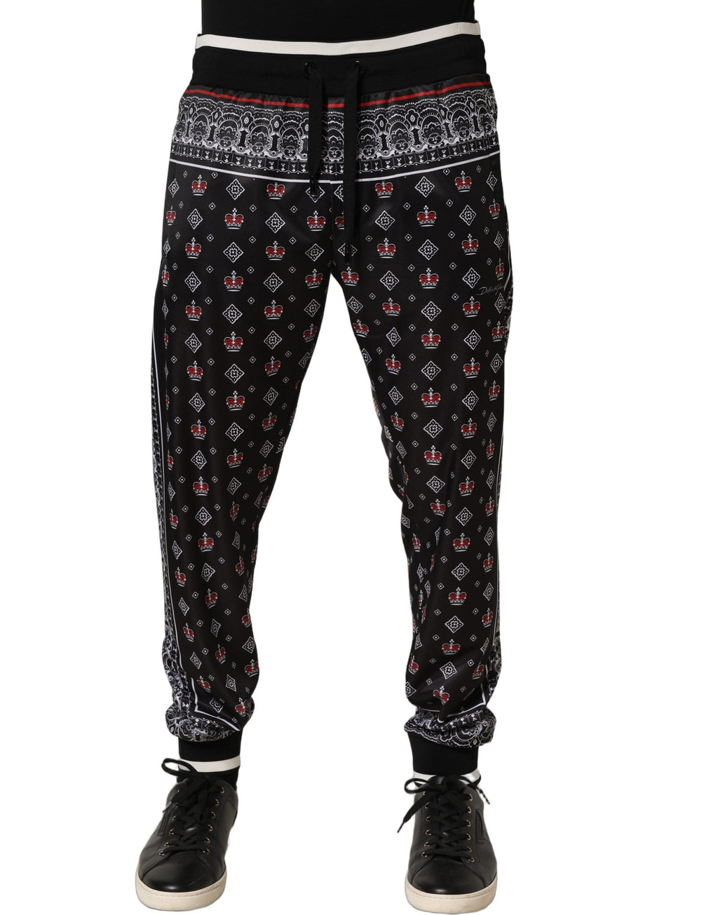 Dolce & Gabbana Black Bandana Crown Jogger Men Trouser Pants