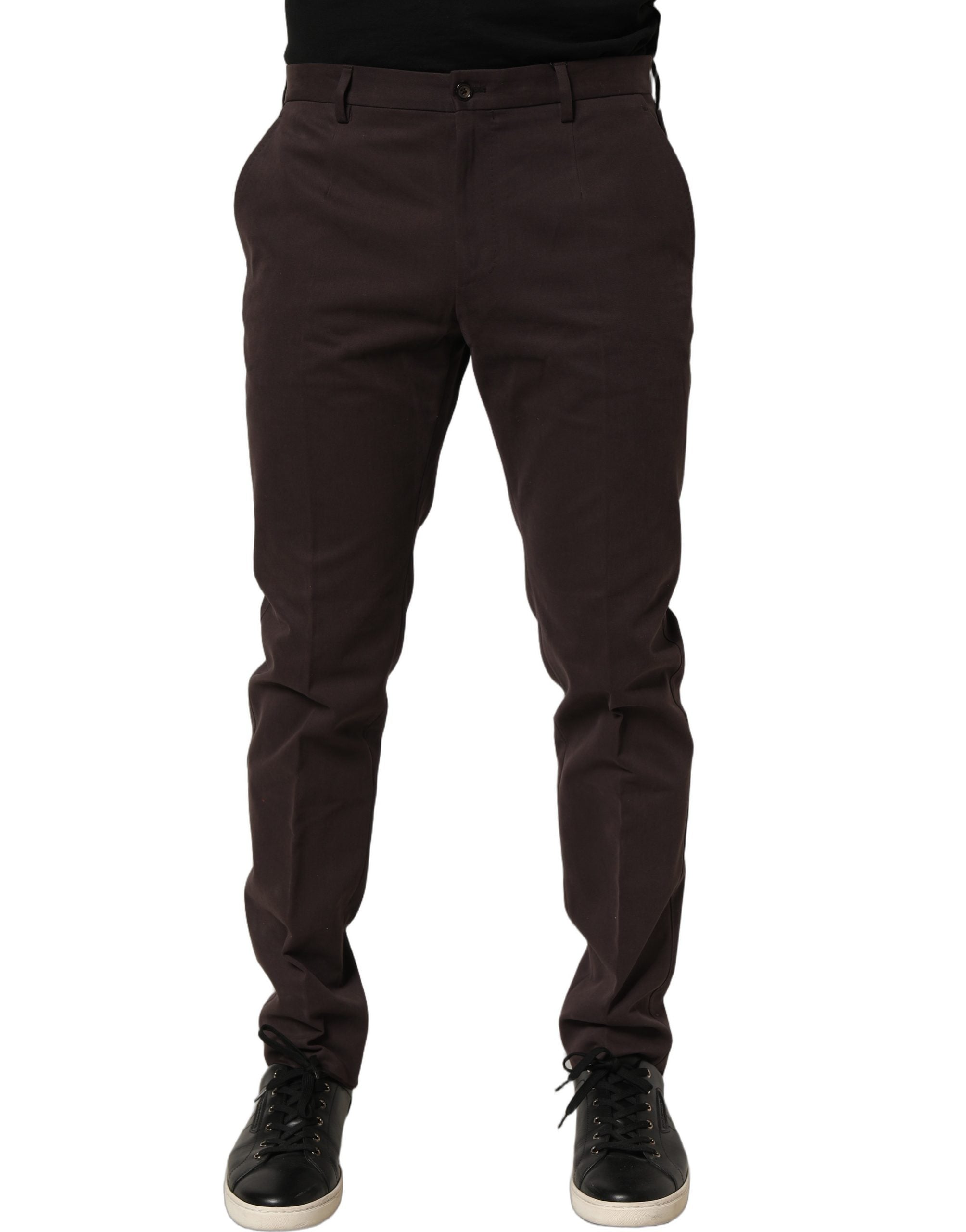 Dolce & Gabbana Brown Cotton Skinny Leg Dress Trouser Pants