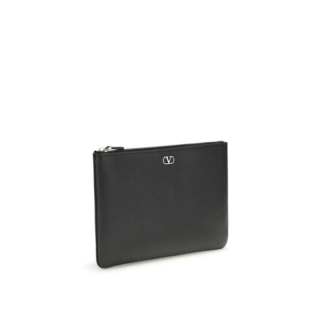 Valentino Garavani Black Calf Leather Bos Taurus Clutch Bag
