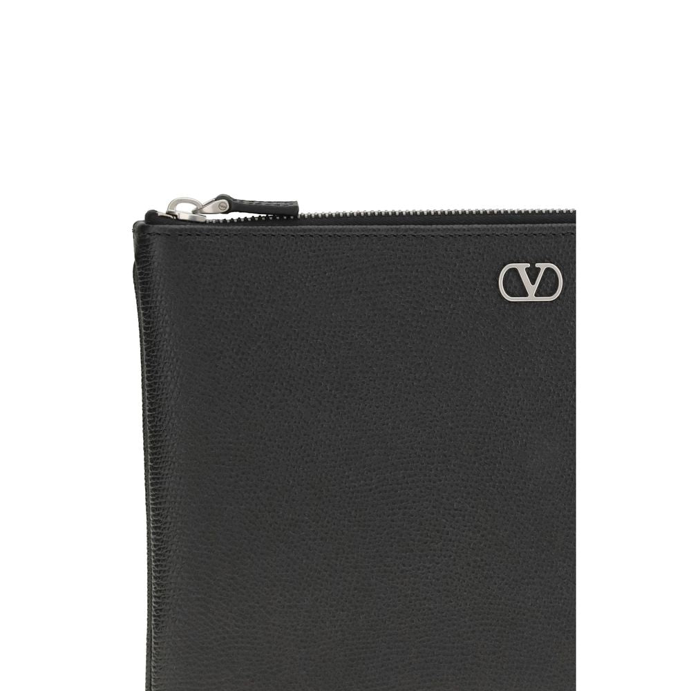 Valentino Garavani Black Calf Leather Bos Taurus Clutch Bag