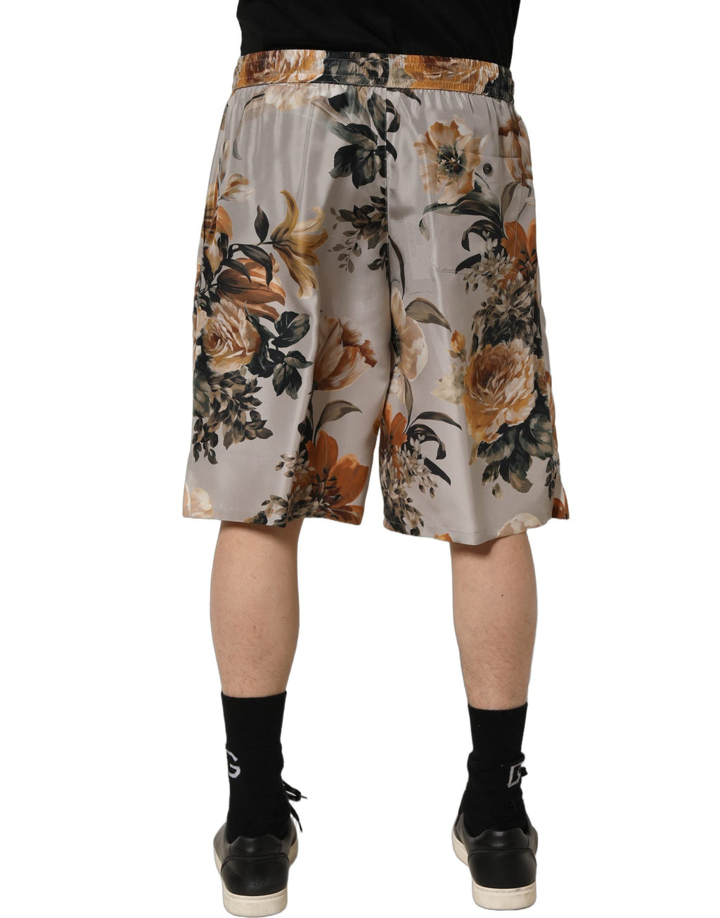 Dolce & Gabbana Beige Floral Print Silk Men Bermuda Shorts
