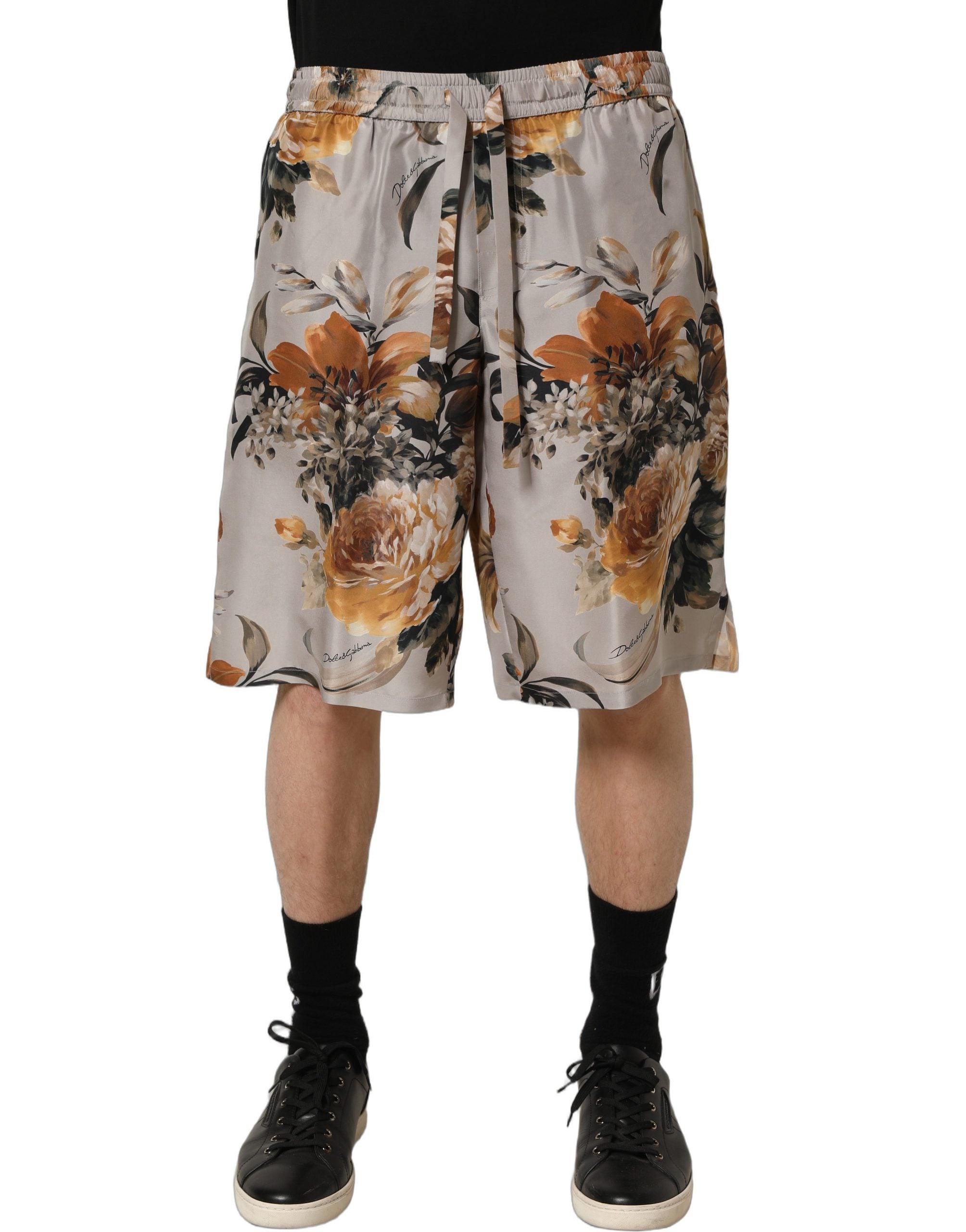 Dolce & Gabbana Beige Floral Print Silk Men Bermuda Shorts