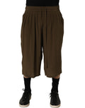 Dolce & Gabbana Brown Silk Mid Waist Pleated Bermuda Shorts