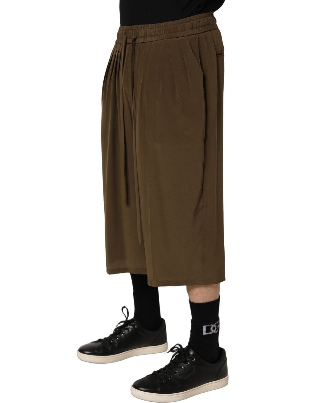 Dolce & Gabbana Brown Silk Mid Waist Pleated Bermuda Shorts