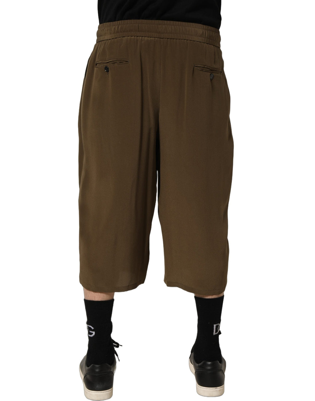 Dolce & Gabbana Brown Silk Mid Waist Pleated Bermuda Shorts