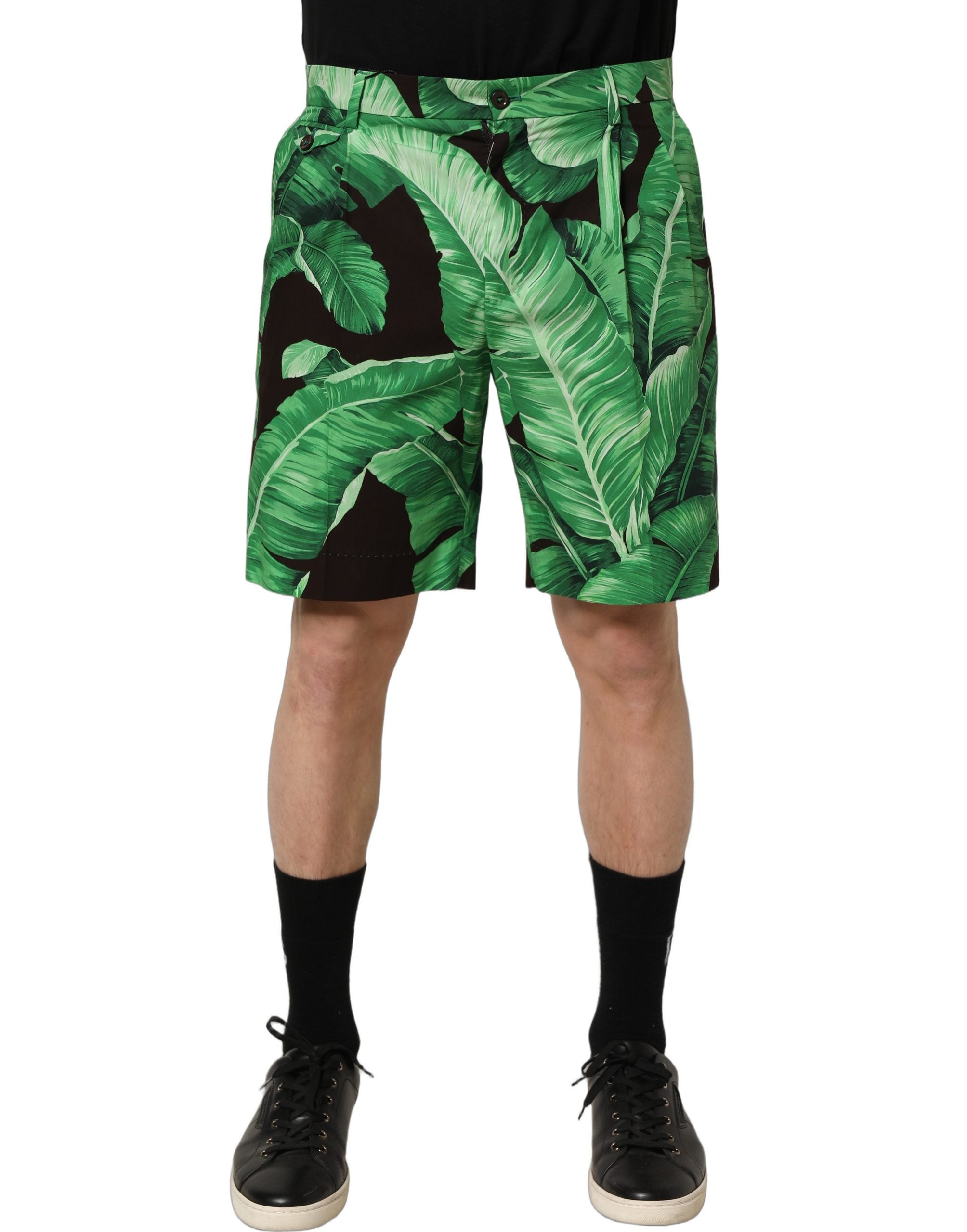 Dolce & Gabbana Black Green Banana Leaf Men Bermuda Shorts