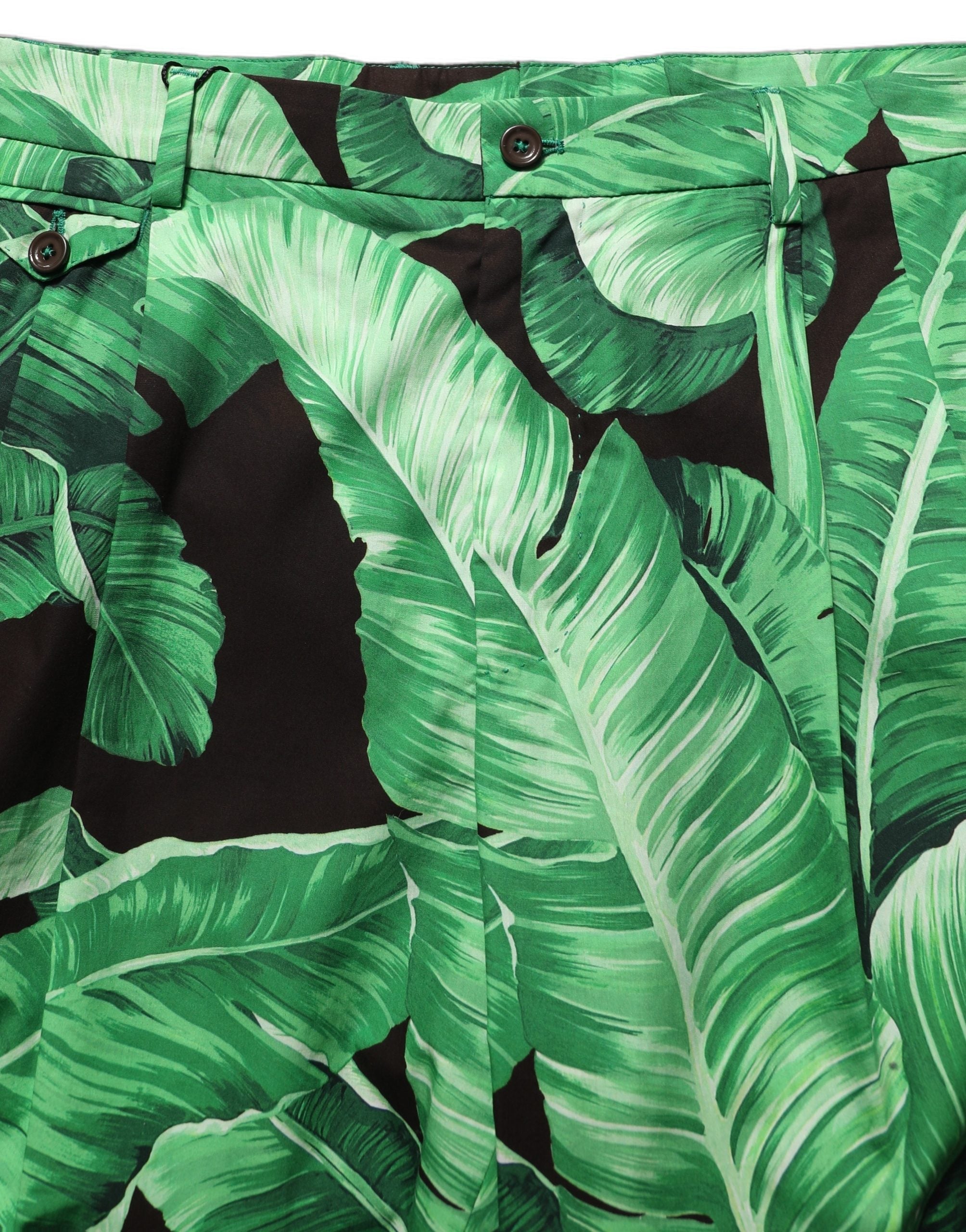 Dolce & Gabbana Black Green Banana Leaf Men Bermuda Shorts