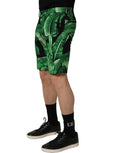 Dolce & Gabbana Black Green Banana Leaf Men Bermuda Shorts