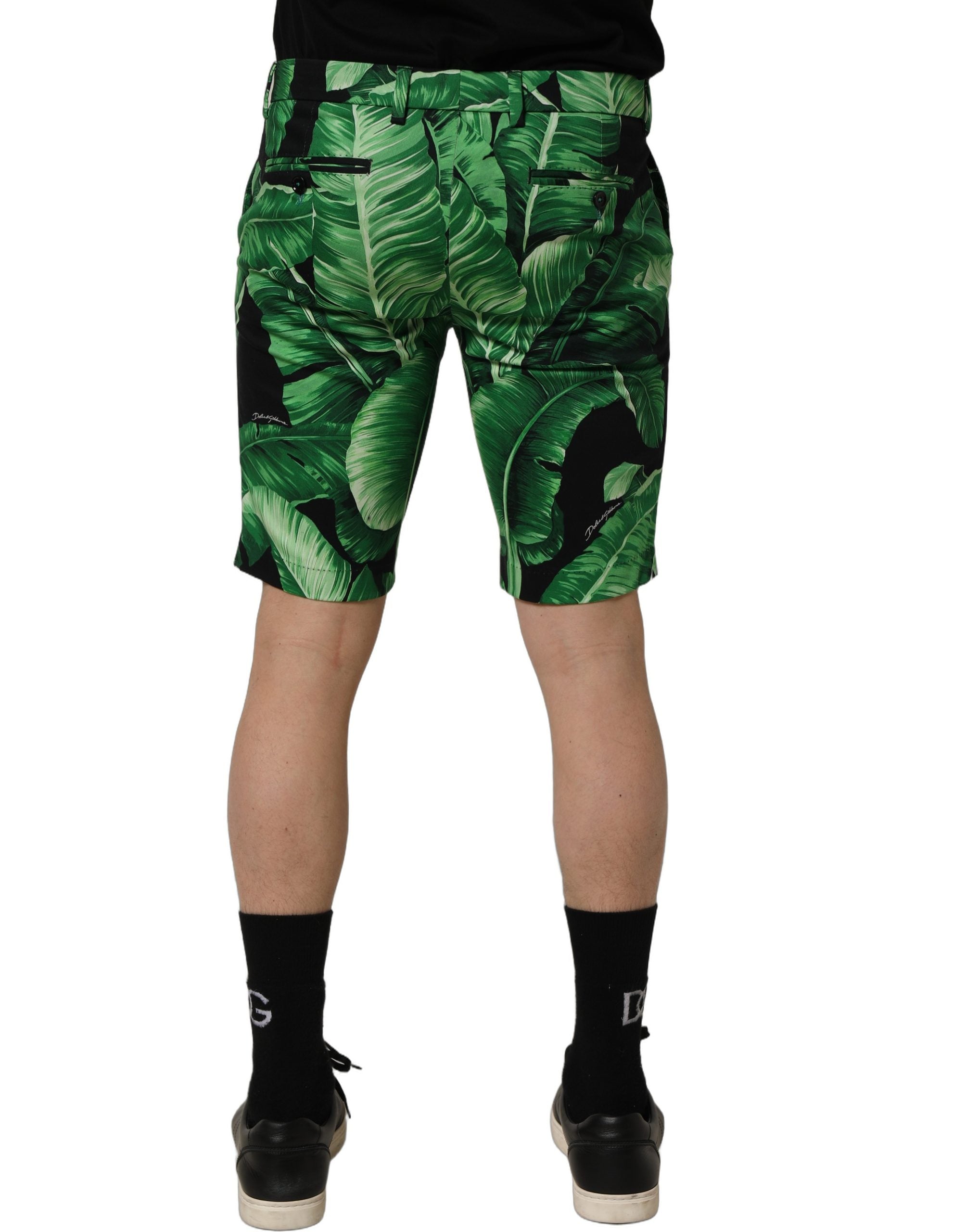Dolce & Gabbana Black Green Banana Leaf Men Bermuda Shorts