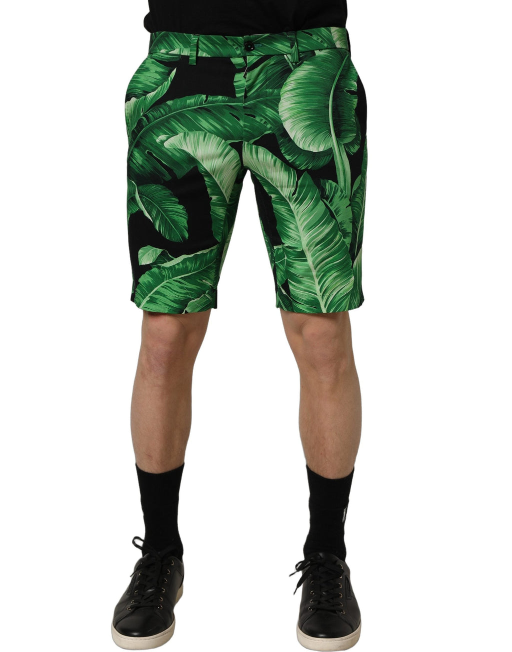 Dolce & Gabbana Black Green Banana Leaf Men Bermuda Shorts