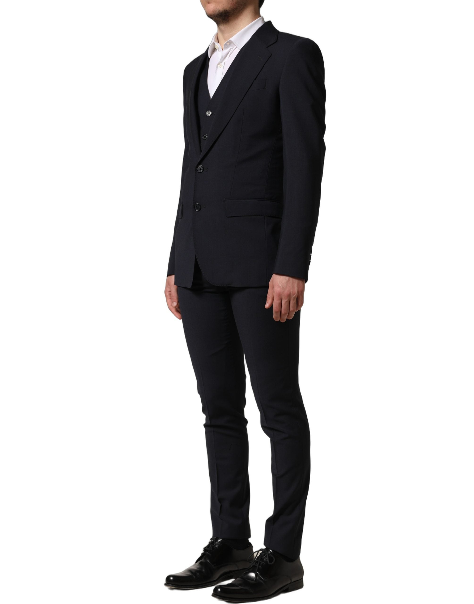 Dolce & Gabbana Black Wool Slim Fit Formal 3 Piece Men Suit