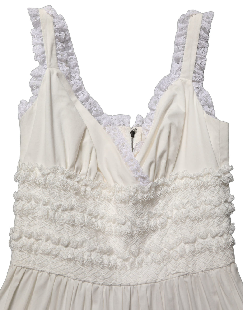 Dolce & Gabbana White Cotton Poplin Ruffled Midi Dress